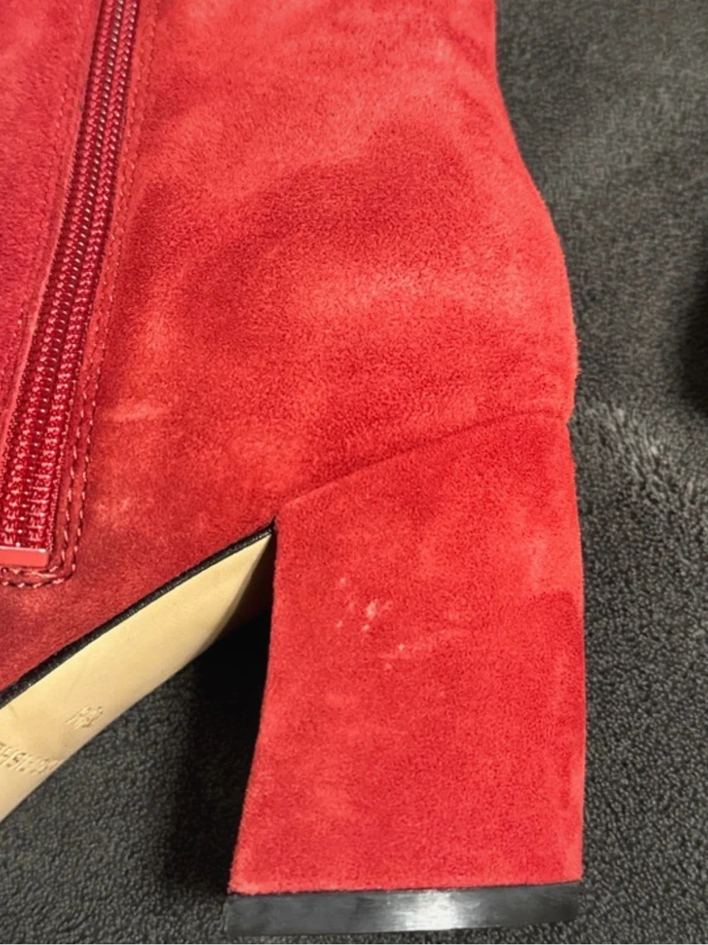 Marc Fisher Red Suede Pointed-Toe Block Heel Ankle Boots
